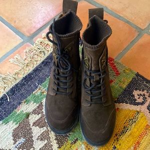 Suede cushioned interior rugged brown boot with side zip & lace zodiac “chance”